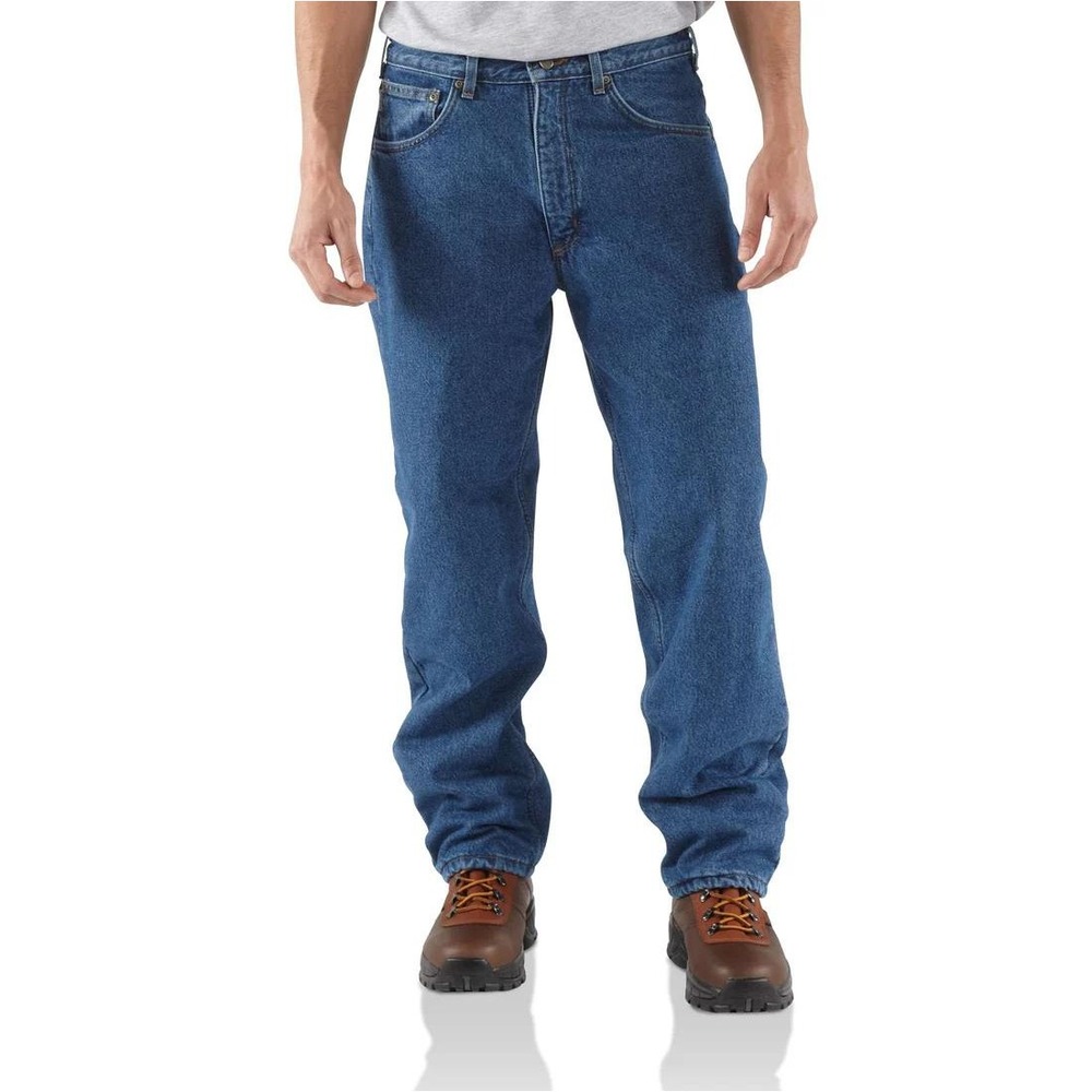 Carhartt Jeans B155 DST Men Relaxed Fit Fleece Lined Straight Leg Blue 42x30 NWT